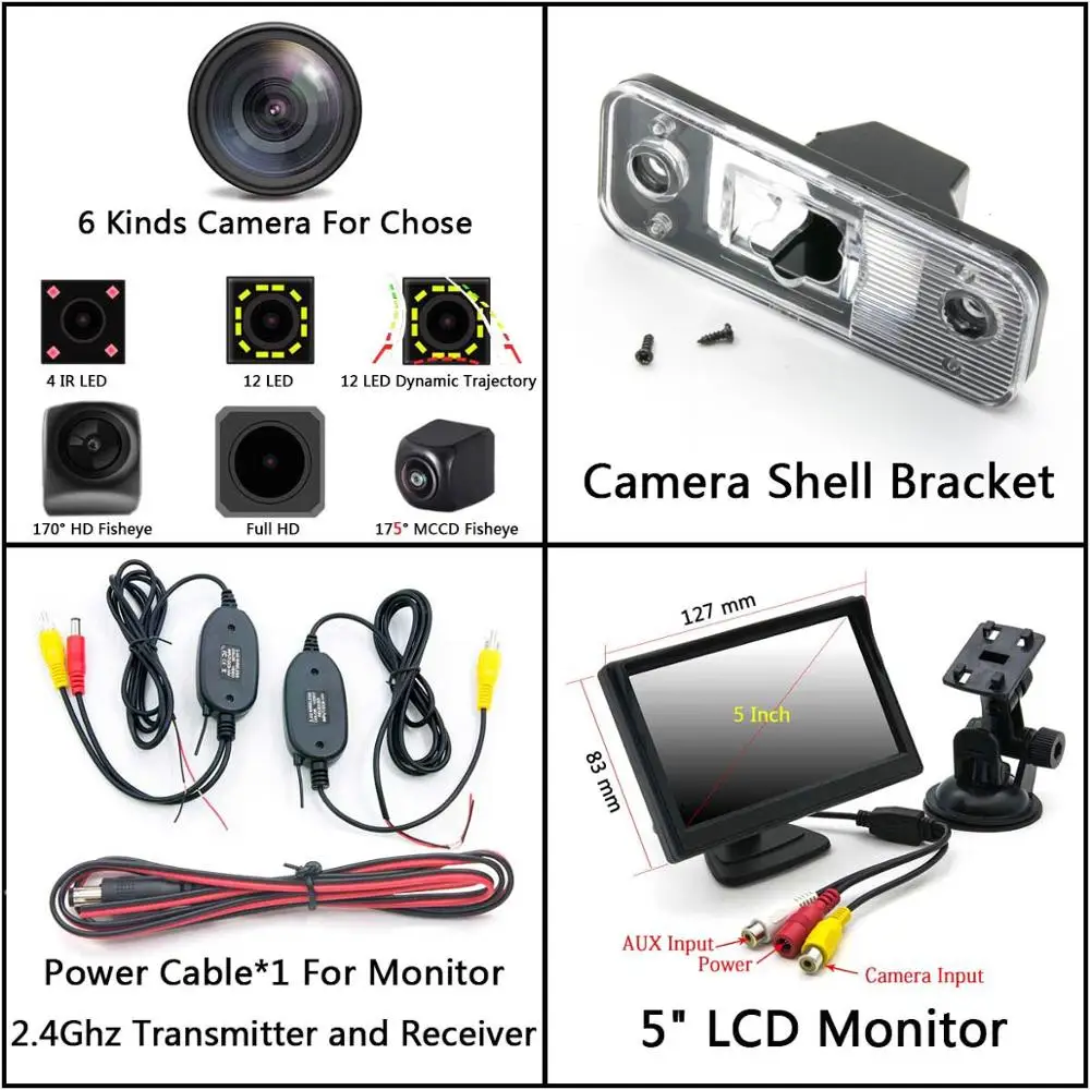 Cam Wireless 5 LCD 175 градусов 1080P Fisheye задний вид автомобиля Камера для hyundai Santa Fe IX45 2001 2002 2003 2004 2005 2006 2007 2008-2012 - Название цвета: Cam Wireless 5 LCD