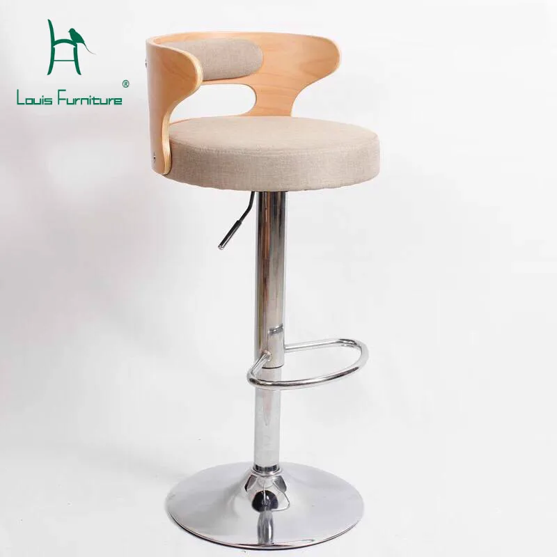 

Louis Fashion Bar Chairs Solid Wood Backrest Lift Modern Simple European Style Home Stool Rotation Modern