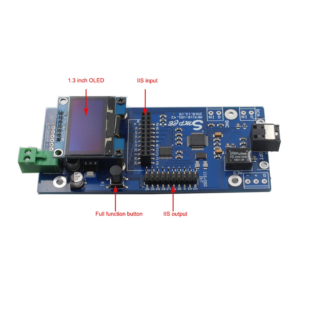 AK4118 цифровой приемник доска аудио декодер DAC SPDIF к IIS коаксиальный Оптический USB AES EBU вход поддержка XMOS Amanero 1,3 дюймов OLED