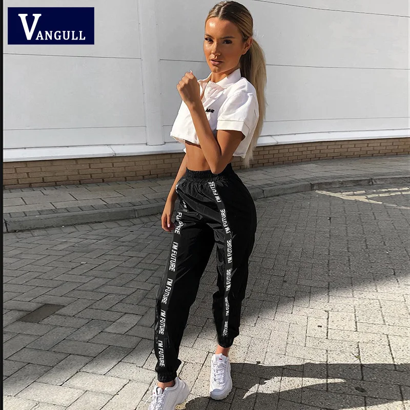 Vangull 2019 модные женские брюки в полоску сбоку карго с высокой талией свободные