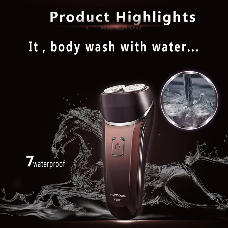 Flyco Мужская моющаяся перезаряжаемая Вращающаяся бритва с двойным лезвием