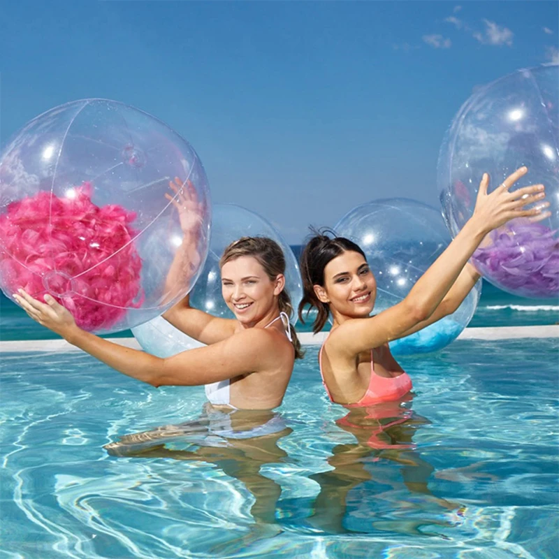 2 шт./лот 24 дюймовый надувной прозрачный мяч для пляжа с перьями детская игрушка