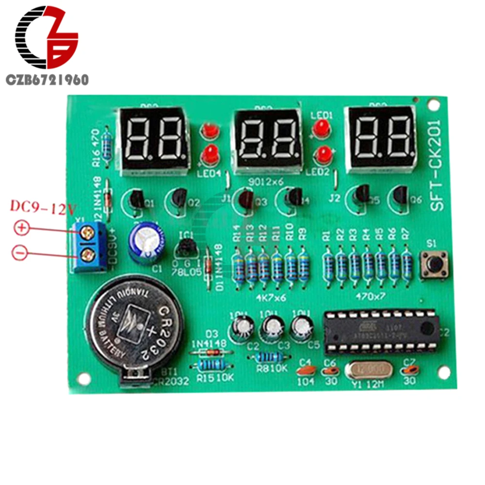 DIY Kit модуль 9 V-12 V AT89C2051 6 цифровой светодиодный Запчасти для электронных часов
