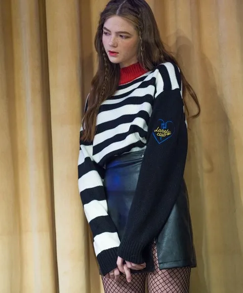 Striped Sweater Women Jumper 2018 Spring Autumn New Fashion Pullover Bat Sleeve High-necked Knitted Casual Tee Tops | Женская одежда