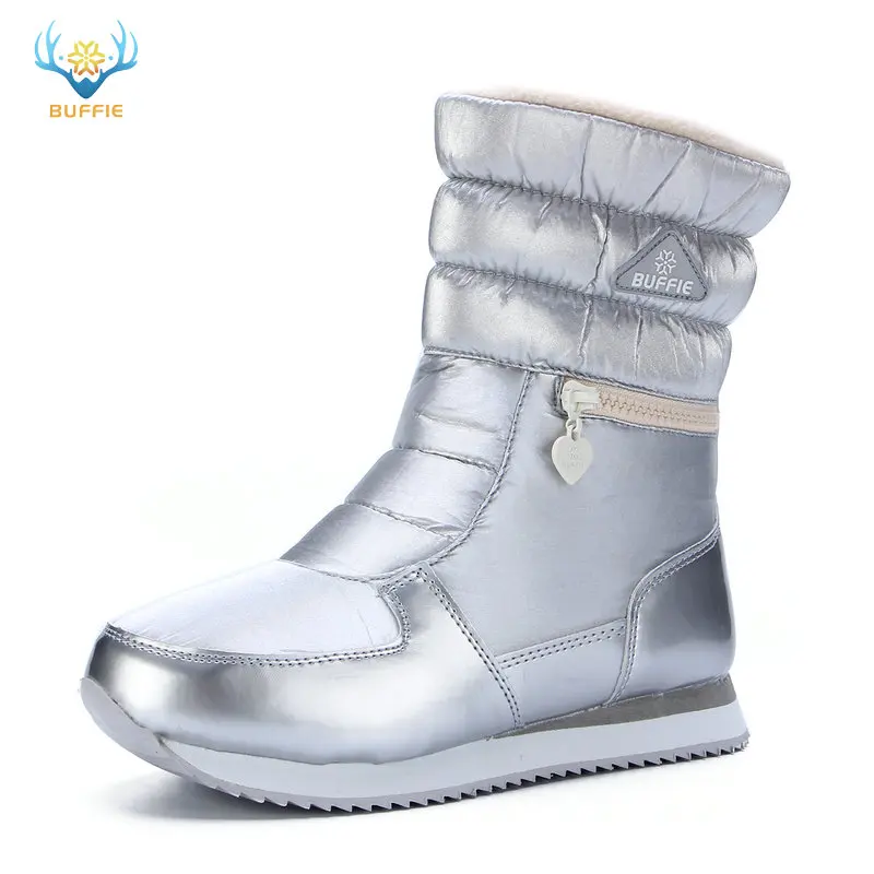 M025silver Зимние сапоги женская теплая обувь зимние сапоги 30% Натуральная шерсть обувь белого цвета, BUFFIE г. Большой размер, на молнии, до середины икры - Цвет: M025silver