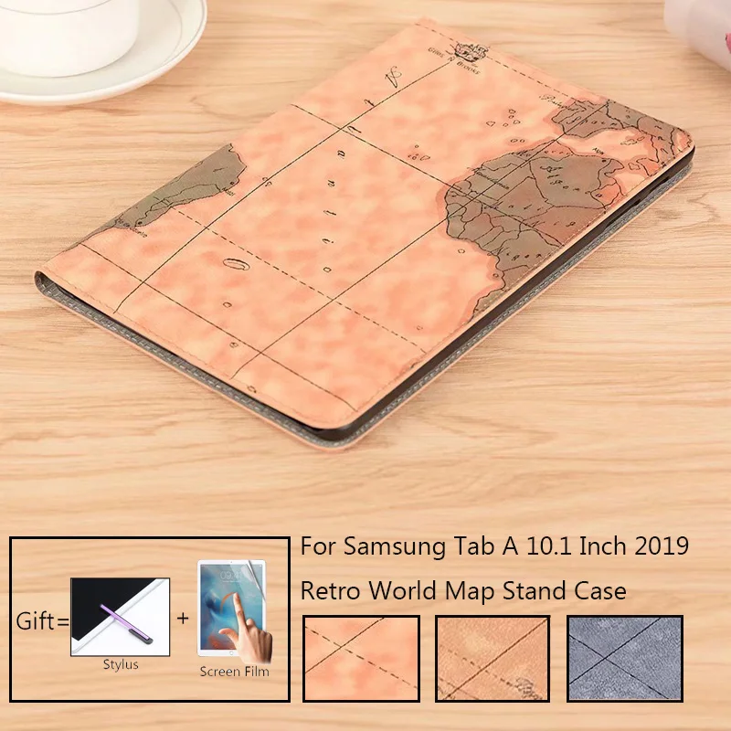 Чехол в стиле ретро с картой мира для Samsung Galaxy Tab A 10 1 Флип Магнитный чехол