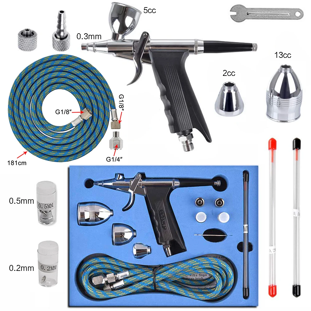 0.2/0.3/0.5mm Double Action Spray Gun Trigger Airbrush Set With Tips 3 Cups Spray Gun Model Air Brush For Nail Tool Tattoo Art