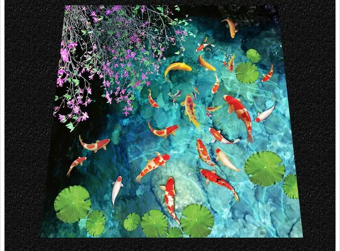 3d фотообои на заказ обои для рисования пола вода пруд карп ванная комната туалет 3