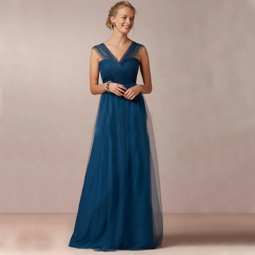 Длинные платье подружки невесты simpletulle V шеи Criss Cross гостей свадьбы женские