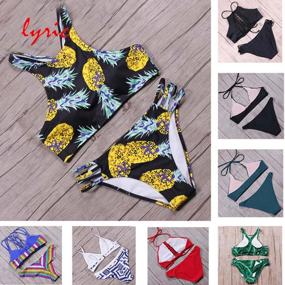 Lyric 2019 Newest Sexy High Neck Bikinis Women Cut Out Swimsuit Bandage Swimwear Set Brazilian Printed Padded Bathing Suits |