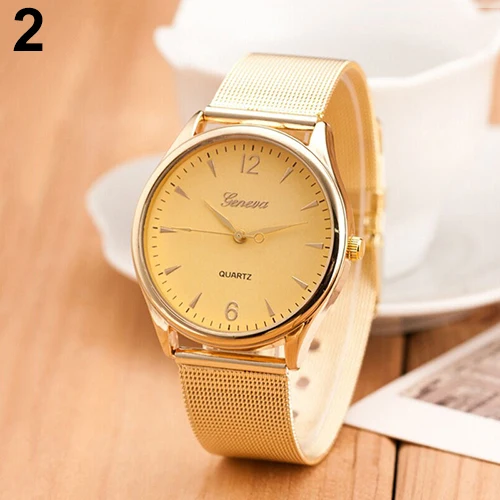 Лидер продаж популярные модные часы женские Женева золотой тон сетки группы