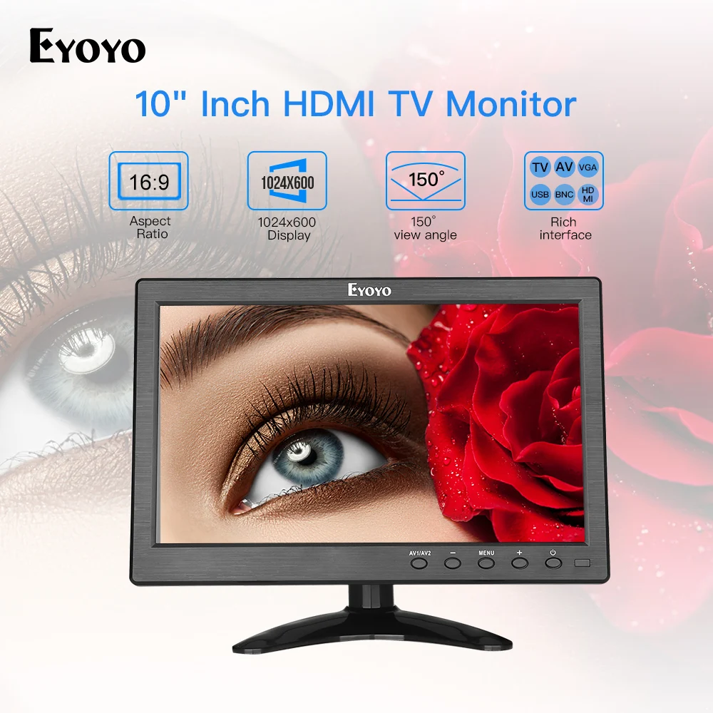 Eyoyo 10 дюймов маленький экран телевизора HDMI портативный кухонный телевизор 1024x600 ЖК-экран с пультом дистанционного управления для DVD CC tv камера Raspberry Pi