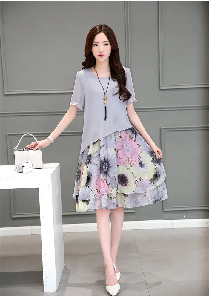 Женское шифоновое платье большого размера 2019 летнее лоскутное повседневное