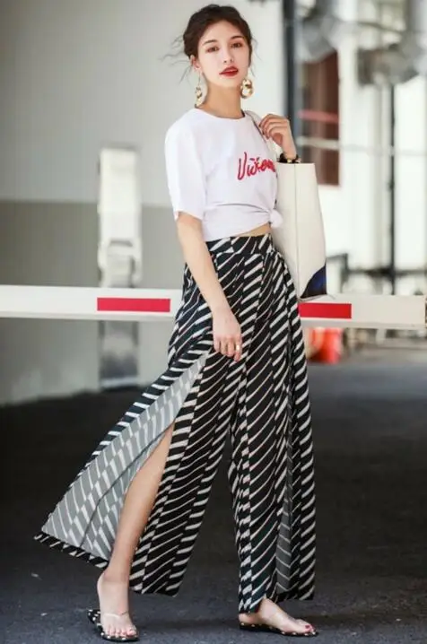 

High waist wide leg pants summer suit female fashion 2020 new net red playful skindess female pants