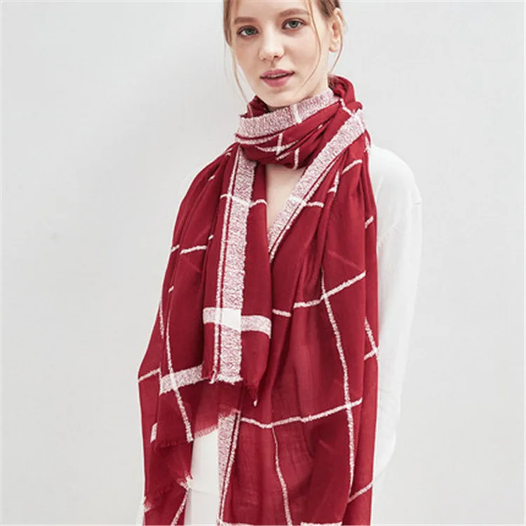 

wool blend women fashion plaid thin scarfs shawl pashmina black 6color small tassel 90x200cm