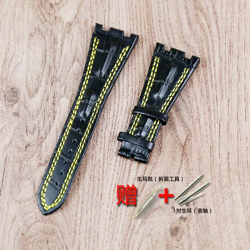Black yellow line Мужские механические часы аксессуары 28 мм кожаный ремешок для AP Королевский дуб Морской Дайвинг Водонепроницаемый Бизнес Повседневная серия - Цвет ремешка: Black yellow line