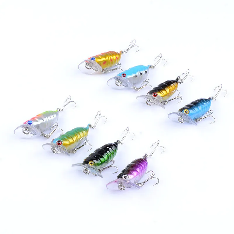 

8Pcs/Lot 4cm/4.4g Insect Fishing Lure Top Water Wobblers Popper Pesca Baits Artificial Hard Isca With 2 Treble Hooks For Fishing