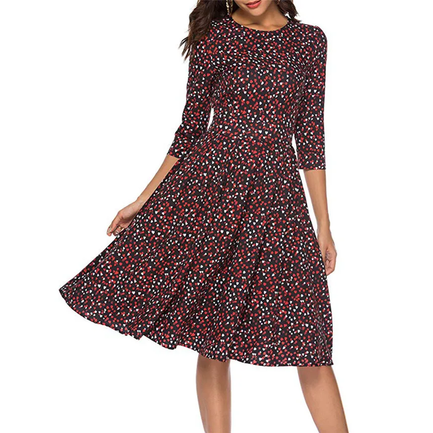 Women's Dress Half Sleeve Floral Vintage Vestidos Fashion Elegant Knee-Length O-neck Casual Dresses | Женская одежда