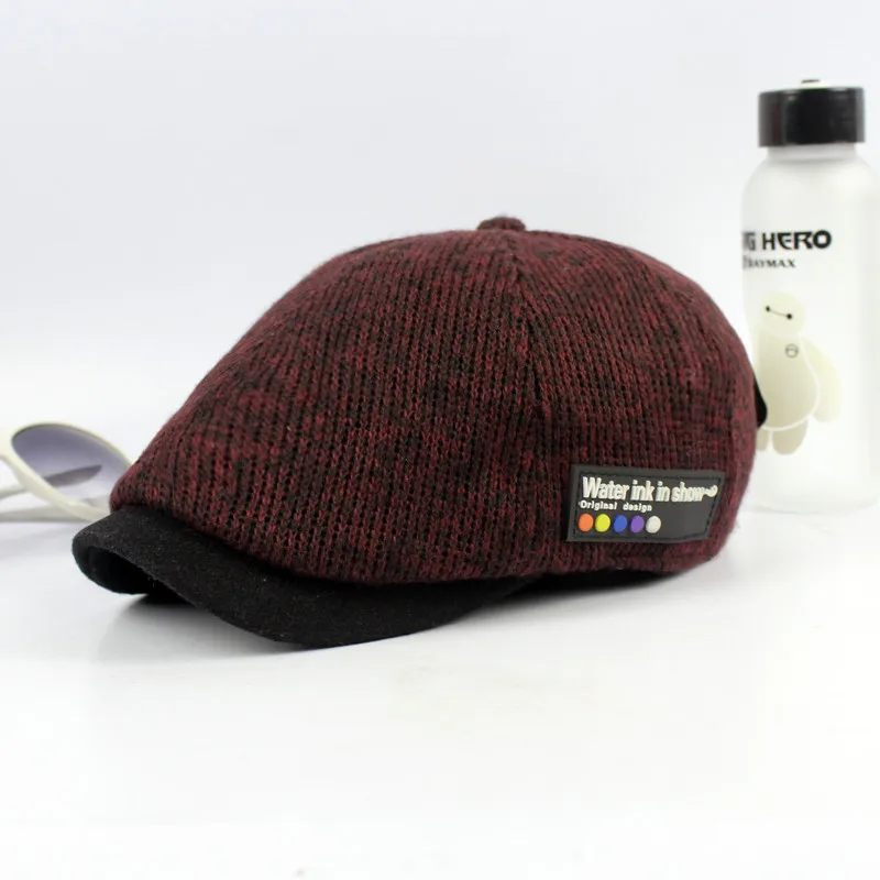 Minhui новинка берет в стиле винтаж шапки для мужчин зимняя шапка Casquette козырек вязаная шапка Boinas Bere Gorras Planas кепки s - Цвет: wine