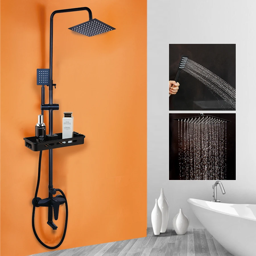 Shower C3 Monite матовый черный дождевой смеситель для душа, набор Однорычажный смеситель для ванны, смеситель для душа с полкой для хранения, смеситель для душа, водопроводный кран - Цвет: Shower C3