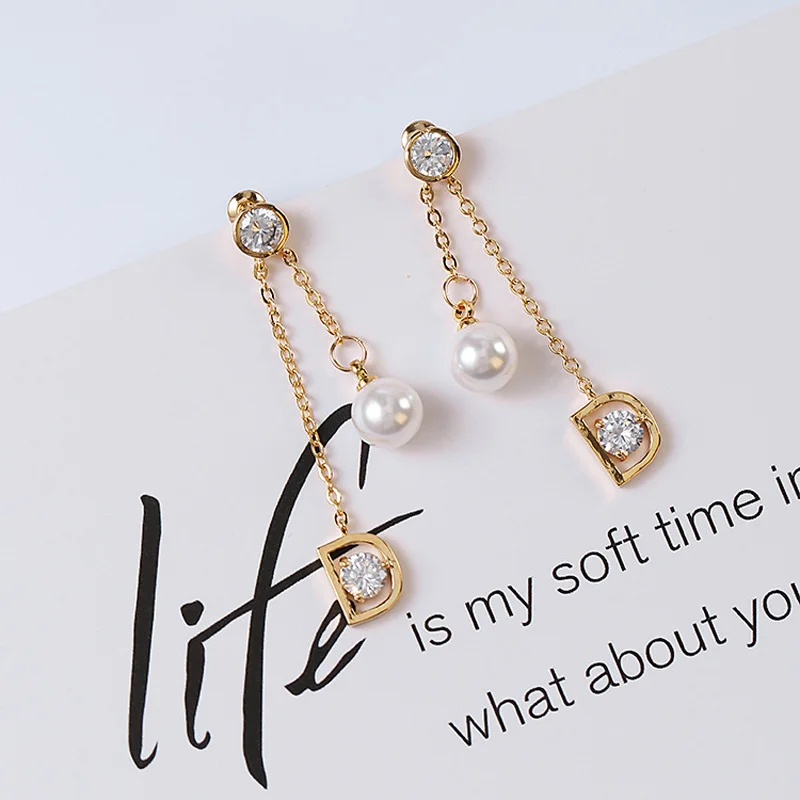 Japanese and Korean Version of the Temperament Fashion Star with Same Paragraph Geometry Pearl Long Earrings Female | Украшения и