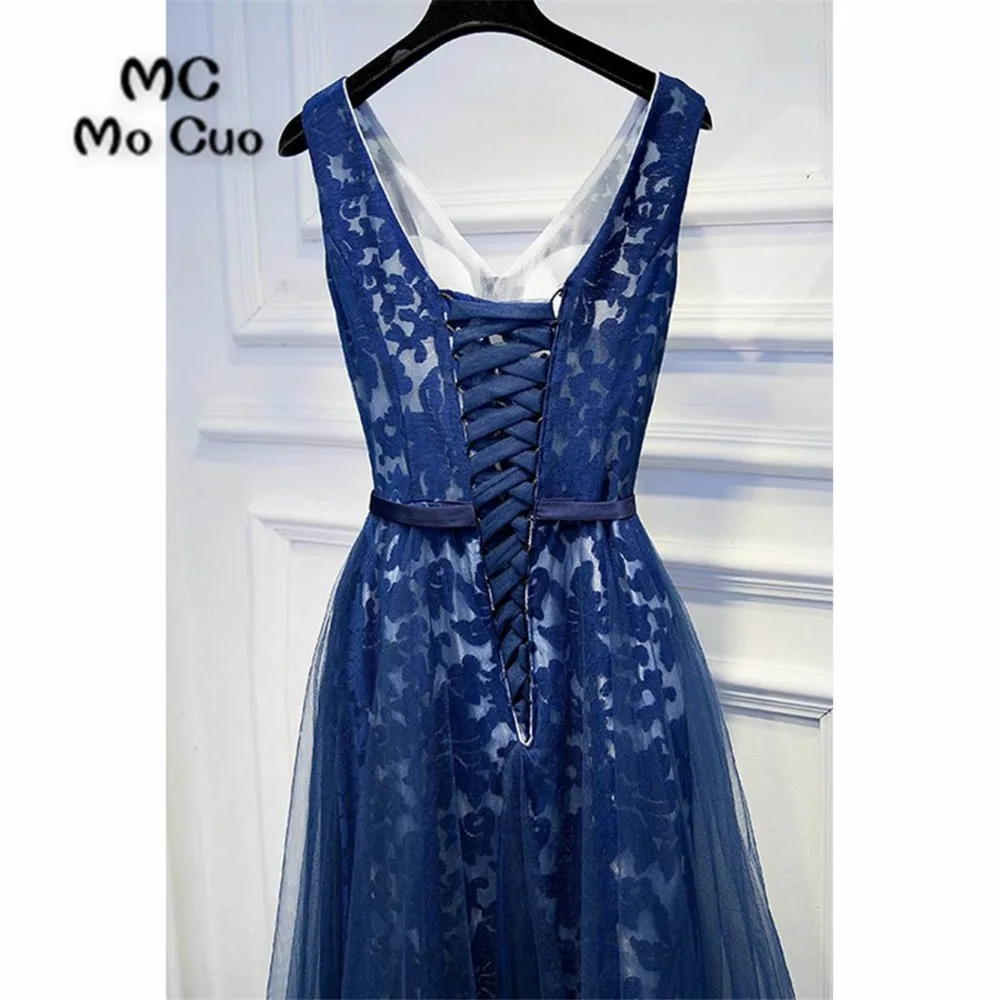 2018 Королевское голубое женское платье для выпускного вечера длинное с кружевным