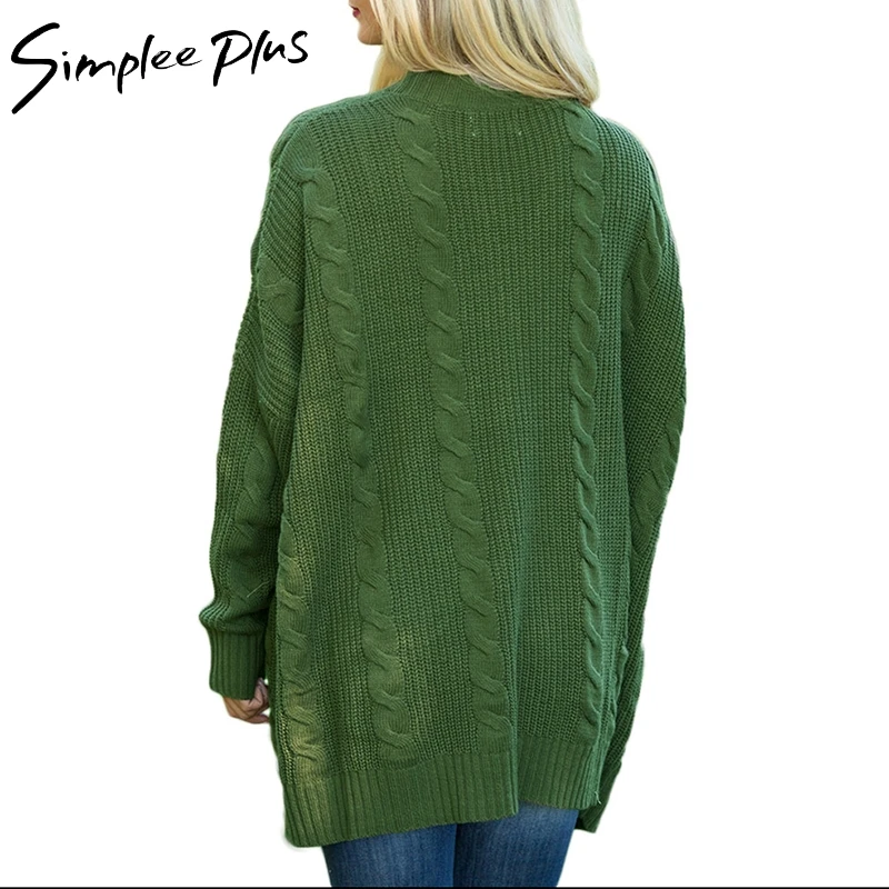 Simplee Plus Cardigans Women Size Long Cardigan Female 2018 Autumn Sleeve Solid Sweater Pockets Knitted Tops XXL XXXL |