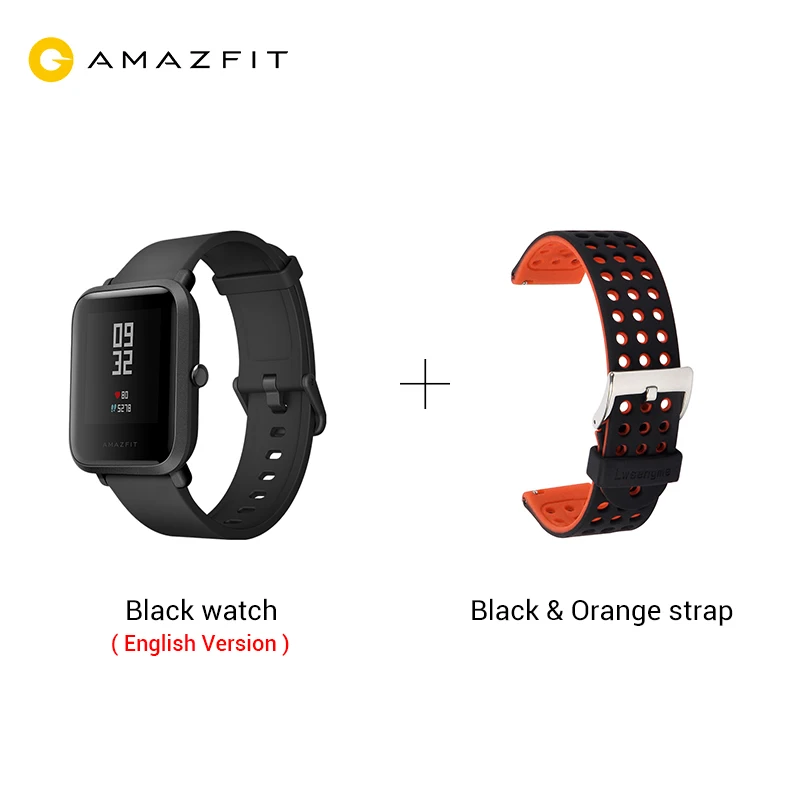 Huami Amazfit Bip Смарт-часы [русский язык] Спортивные часы темп Lite Bluetooth 4.0 GPS сердечного ритма 45 дней Батарея IP68 - Цвет: Black add red Str