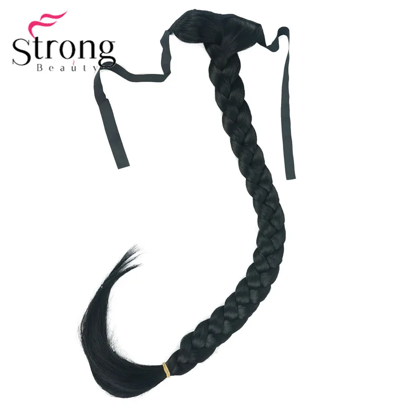 StrongBeauty, блонд, длинный рыбий хвост, коса, конский хвост, наращивание, синтетический зажим, шиньон, цвет на выбор - Цвет: 1 Dark Black