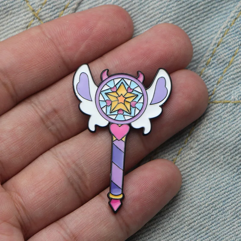 Star butterfly Magic Stick Wand cute Zinc alloy pins badges para shirt bag clothes cap backpack shoes brooches for women E0355