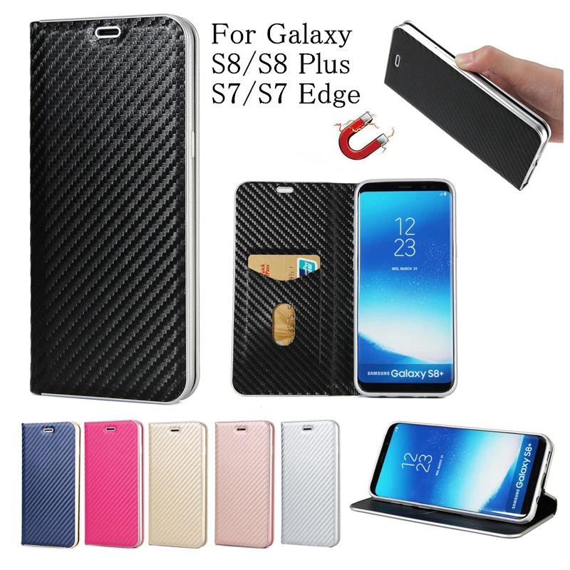 Для Samsung Galaxy S8 plus/S7/S7 Edge PU кожаный чехол углеродного Волокно Стиль откидная крышка