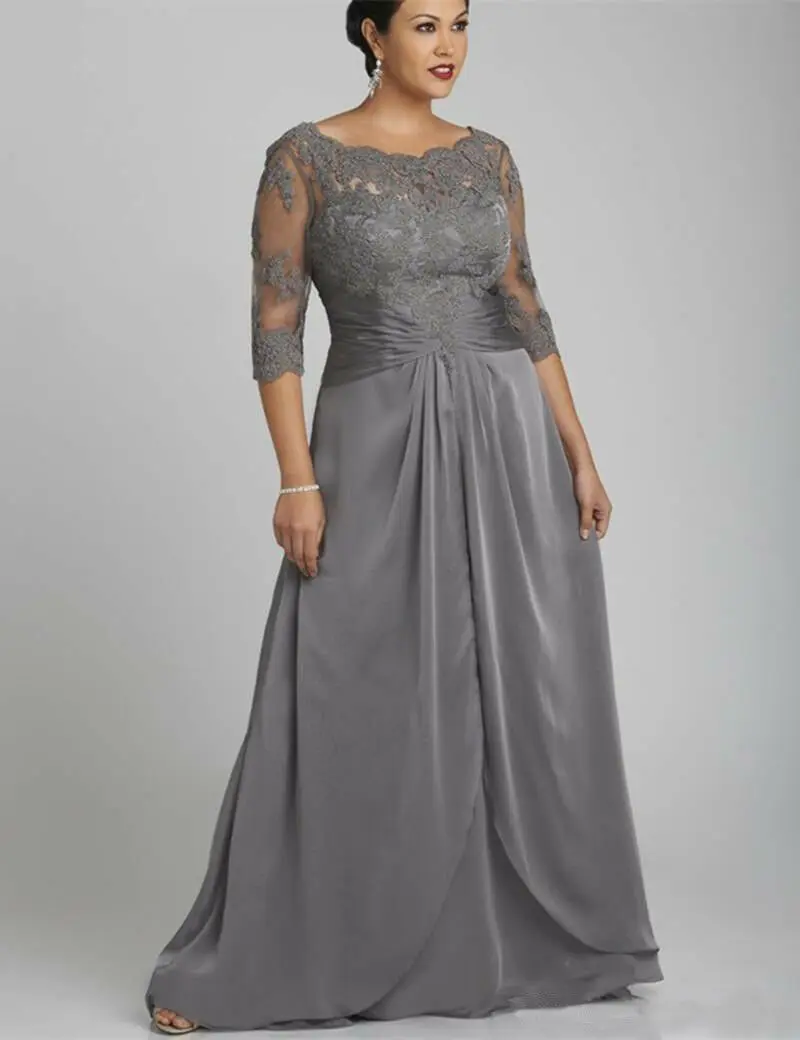 Plus Size Mother of the bride Dress 2019 Lace Appliques Half Sleeves Chiffon Evening Gowns vestidos de fiesta noche | Свадьбы и