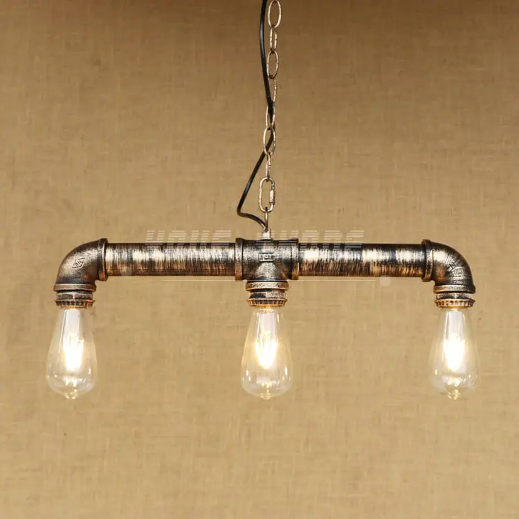 

Suspending iron waterpipe vintage style 3pcs light sources pendant lamp
