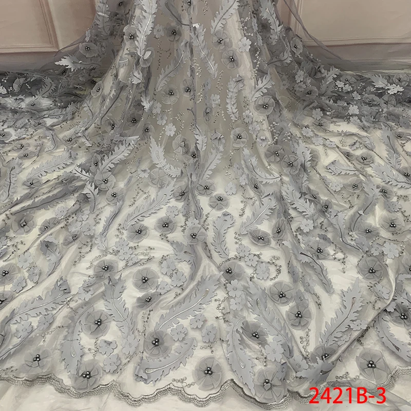 Африканская кружевная ткань с 3D цветами фабричная бисером новинка 2019