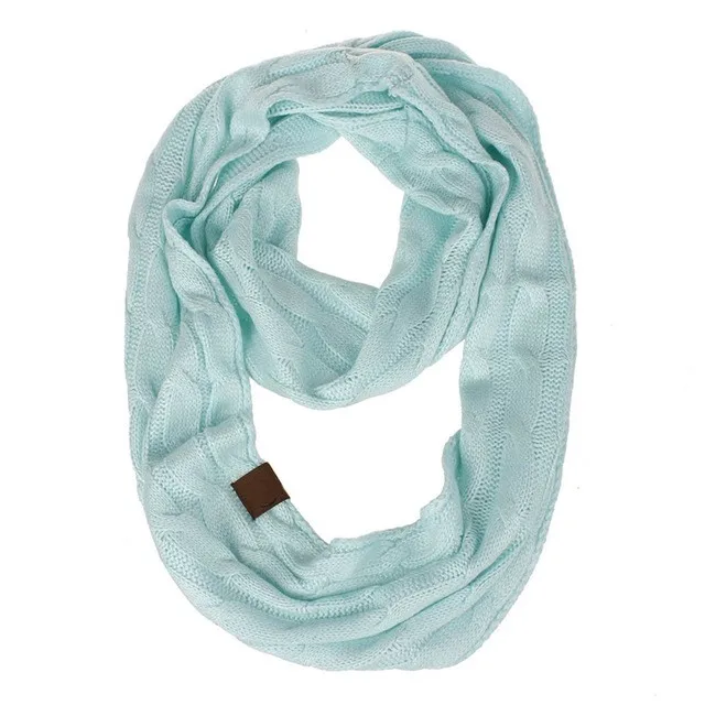 light blue with tag Вязаный вязаный шарф-кольцо, женские мягкие зимние безграничные шарфы, кашемировый круглый шарф, роскошный брендовый женский теплый шарф-снуд - Цвет: light blue with tag
