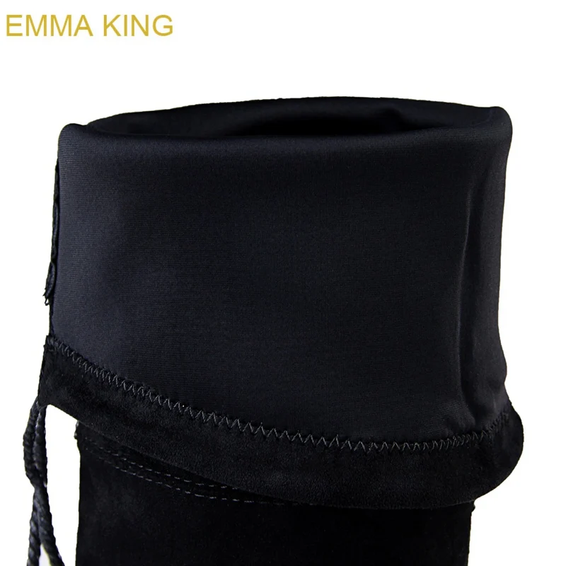EMMA KING/черные флоковые женские ботфорты с острым носком высокий каблук 7 см