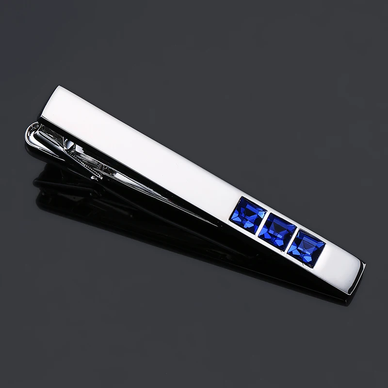 

DY New high quality brass material Silvery Square Blue Crystal tie clip Fashion business suit men's tie clips free shipping