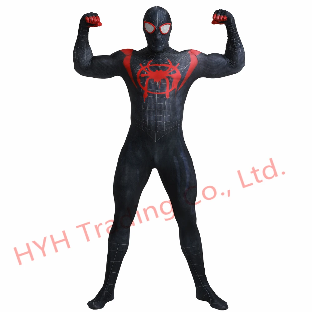 В году, костюм Человека-паука для взрослого с 3D принтом "Black Miles Morales" маскарадный костюм супергероя "Zentai" "Человек-паук"