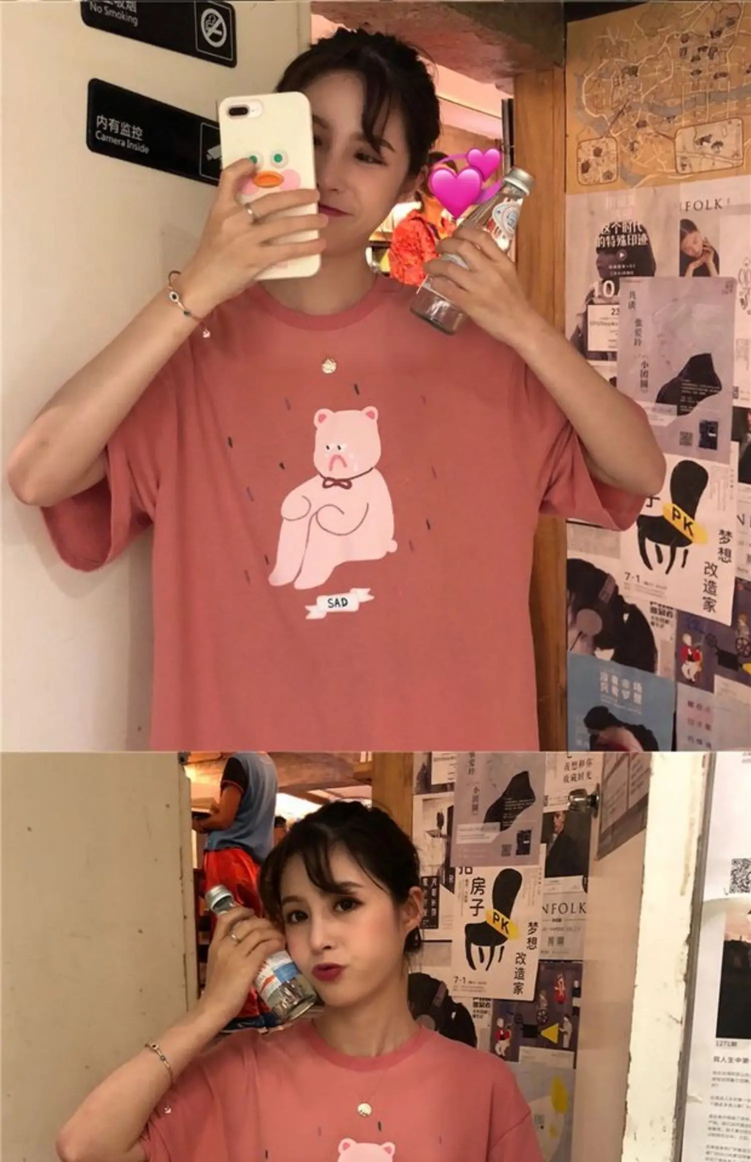 YouGeMan Футболка женская короткий рукав футболки летняя одежда Корейский Ulzzang Harajuku Kawaii печатная розовая футболка женский топ