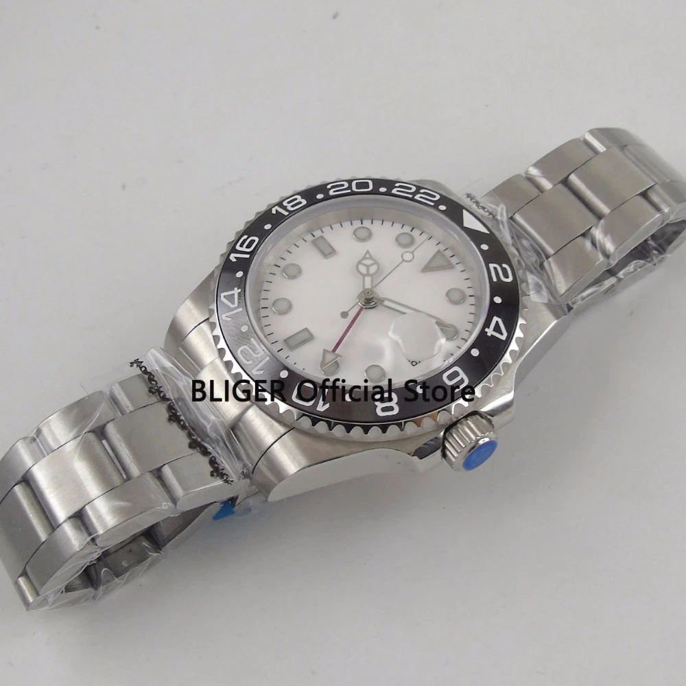 Sapphire Glass BLIGER 40 мм белые стерильные мужские часы с керамическим циферблатом