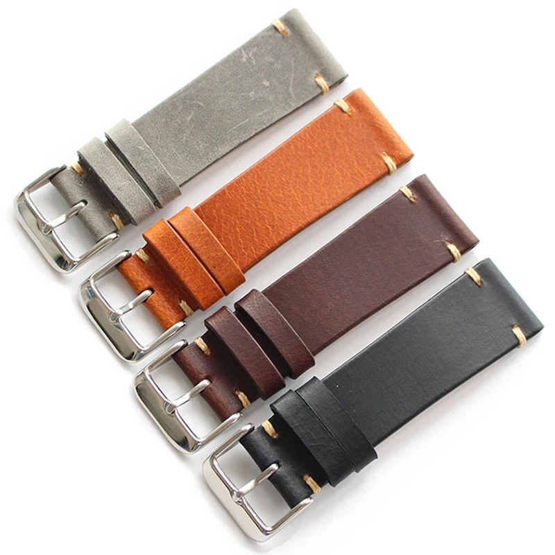 Ремешок ручной работы из натуральной кожи для часов Seiko Omega 18 19 20 21 22 мм|leather watch band