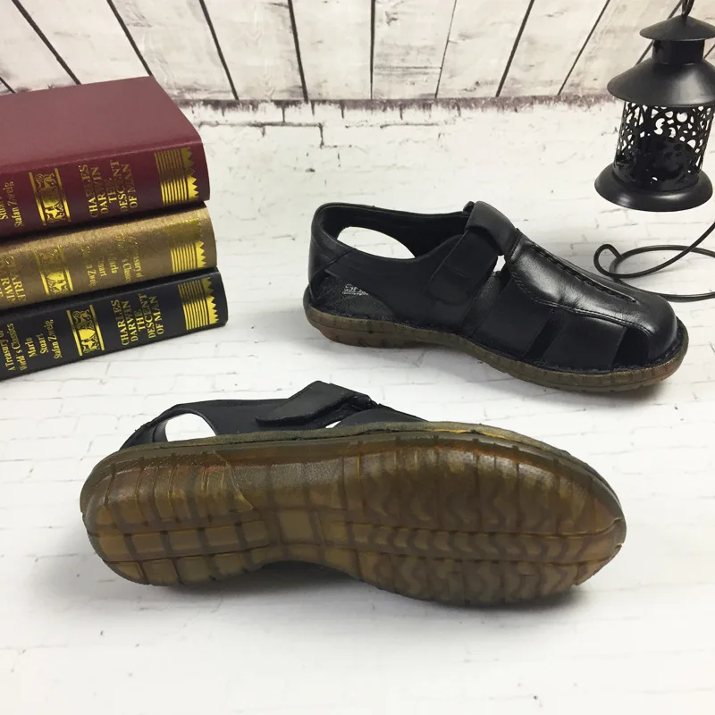 2017 Новый высокое качество Натуральная Кожа Мужчины Сандалии Черный Коричневый