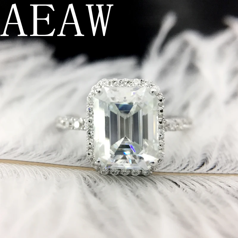 AEAW Solid 14K белое золото 1ctw Moissanite DF цвет Изумрудный рубиновое обручальное кольцо Moissanite Accent Роскошные ювелирные изделия из чистого золота для женщин