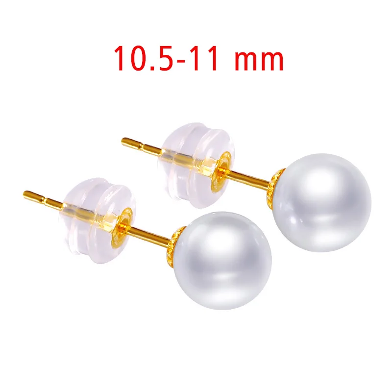 10.5-11mm YS чистый 18 К золото 6-11 мм белый круглый блестящий пресноводный жемчуг серьги гвоздики хорошее ювелирное изделие - Цвет камня: 10.5-11mm