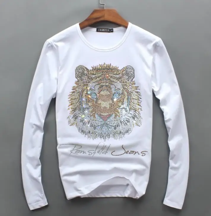 Новая футболка с длинным рукавом мужская приталенная головой тигра Тонкая