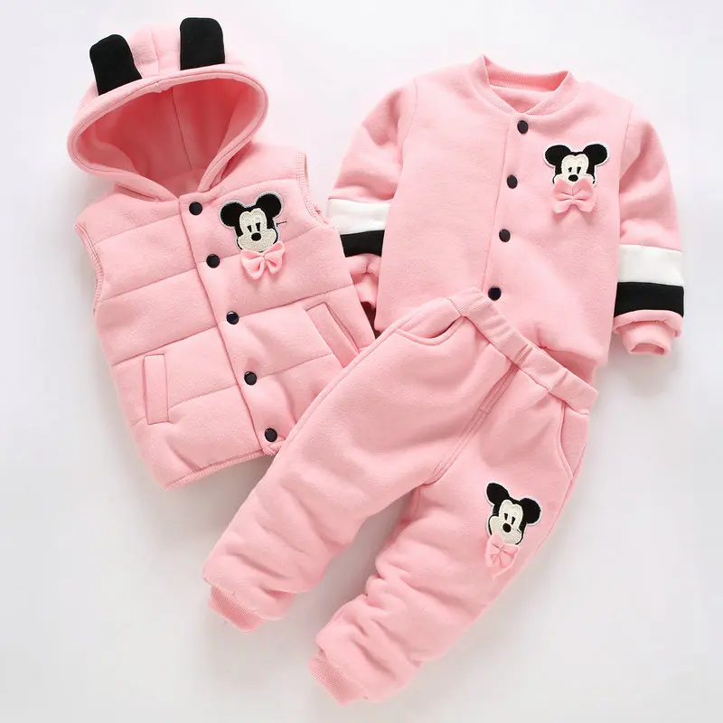 3Pcs Baby girls Clothing Set winter Newborn kids Thick Cotton-Padded Clothes for Boys Girls 0-3Y Hooded Vest Coat Tops Pant | Детская