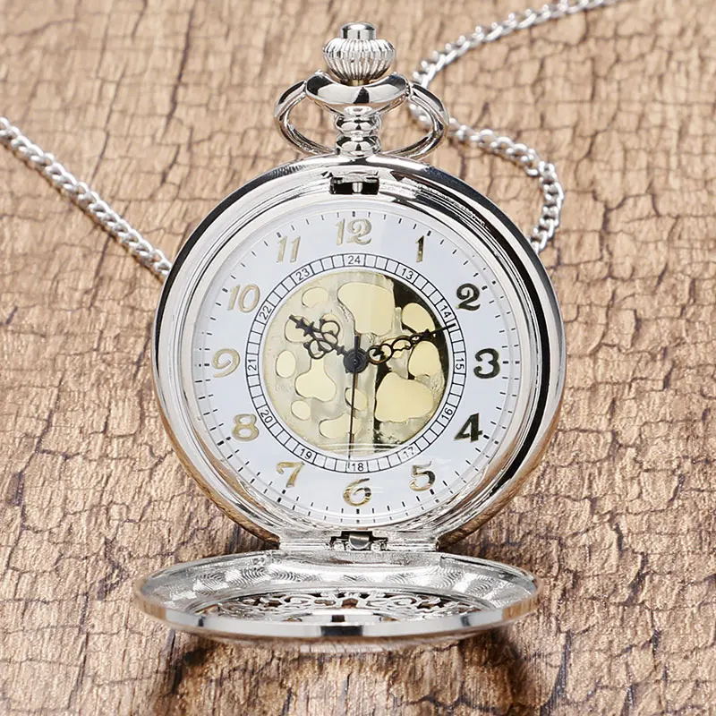 

Fashion Cool Silver Hollow Quartz Steampunk Fob Pendant Pocket Watch With Necklace Chain Gift