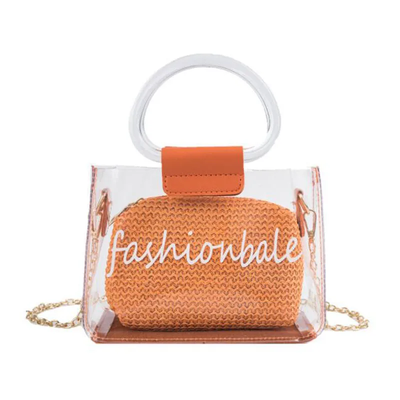 

Ruique Girls Summer Beach Fashion Transparent Composite Bag Women Simple Casual Shoulder Bag Sexy Chain Jelly Bag Crossbody Bag