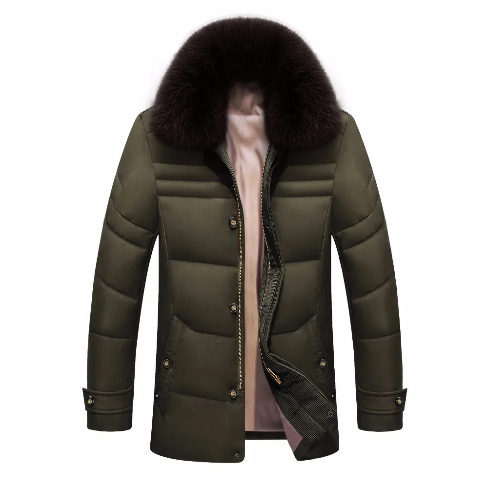 

2016 New Fox Fur Collar Duck Down Jacket Turn Down Collar Medium Long Mens Down Parka