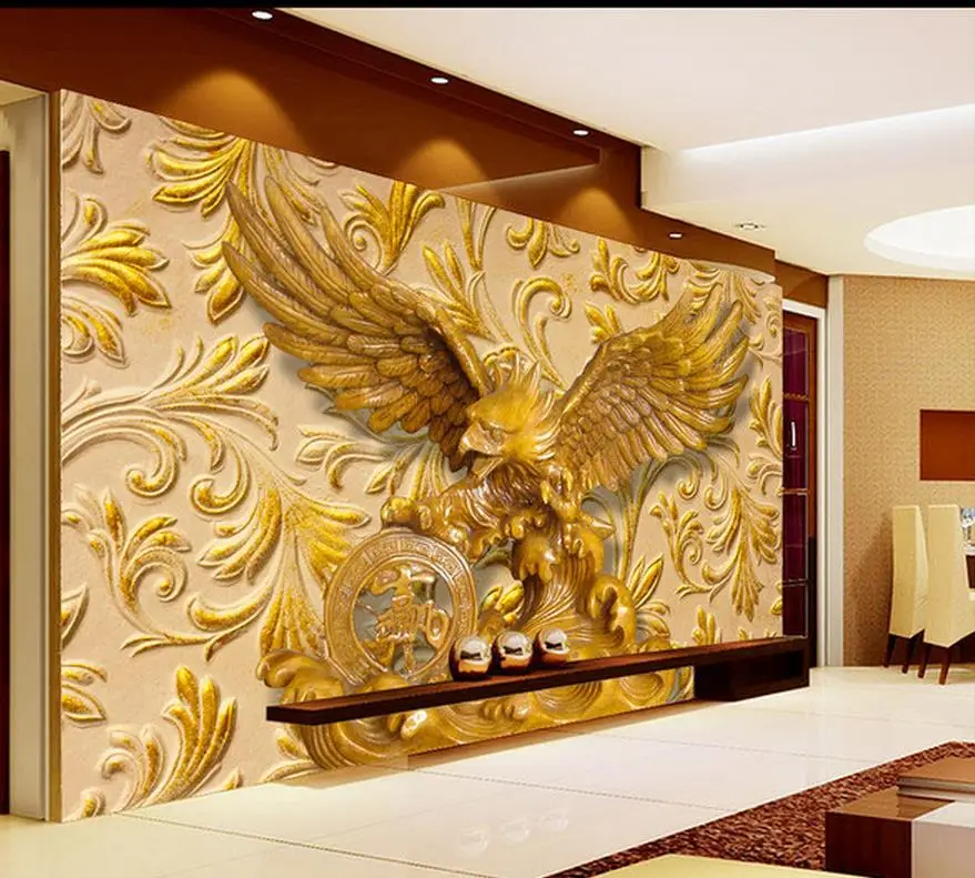 3d обои с изображением природы орла скульптура резьба по дереву фон для гостиной